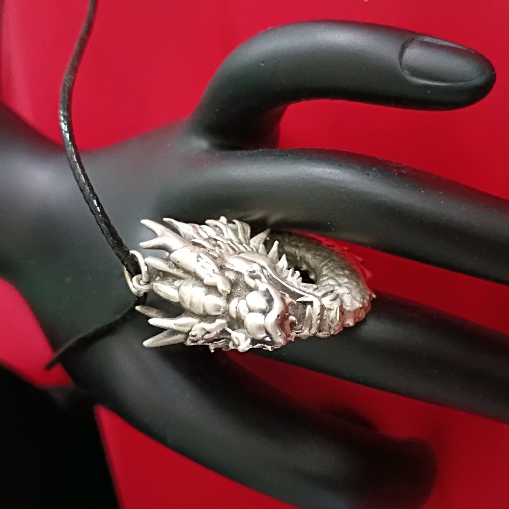 Sterling Silver Dragon Pendant Necklace - Picture 5 of 5
